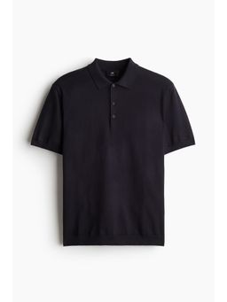 H&M - Men Blue Regular Fit Fine-Knit Polo Shirt
