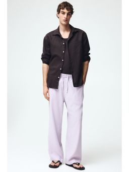 H&M - Men Purple Relaxed Fit Linen-Blend Trouser