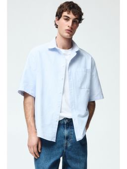 H&M - Men Blue Relaxed Fit Short-Sleeved Oxford Shirt