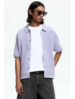 H&M - Men Purple Relaxed Fit Hole-Knit Shirt