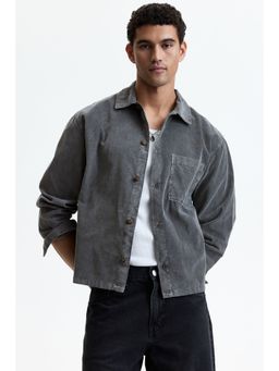 H&M - Men Grey Relaxed Fit Boxy Corduroy Shirt