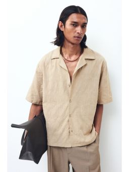 H&M - Men Beige Relaxed Fit Textured Resort Shirt