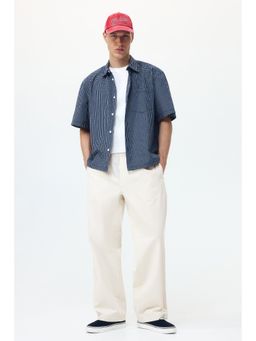H&M - Men White Loose Fit Cotton Canvas Trousers