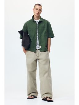 H&M - Men Green Loose Fit Cotton Canvas Trousers