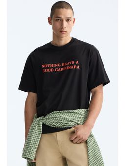 H&M - Men Black Loose Fit Printed T-Shirt