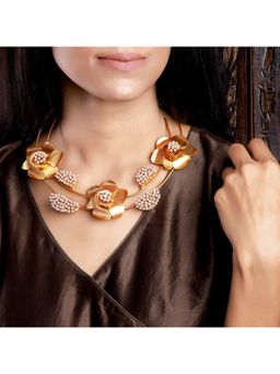 Suhani Pittie - Gold Double Line Buttercup Pearl Clusters Necklace