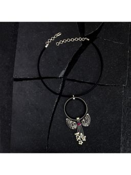 Suhani Pittie - Black Cord Peacock And Pink Crystal Hassle Choker