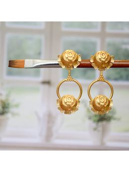 Suhani Pittie - Gold Toned Double Rose Drop Stud Earrings