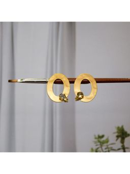 Suhani Pittie - Yellow Toned Hammered Round Droplet Crystals Stud Earrings