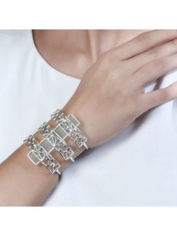 Suhani Pittie - Silver Toned Triple Lined Overlaid On Cyan Acrylic Block Dotted Cuff