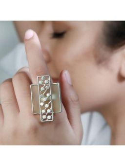 Suhani Pittie - Silver Toned Yellow Acrylic Overlaid Dotted Block Box Ring