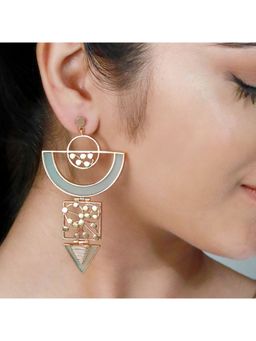 Suhani Pittie - Green Toned Semi-Circular Cyan Acrylic Arc & Dotted Coil Details Drop Earrings