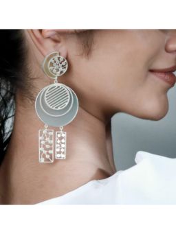 Suhani Pittie - Silver Toned Cyan Acrylic Circular Dotted Block Charms Drop Earrings