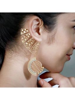 Suhani Pittie - Multi-Color Toned Dotted Twist Lined Circle & Acrylic Arcs Ear Cuffs