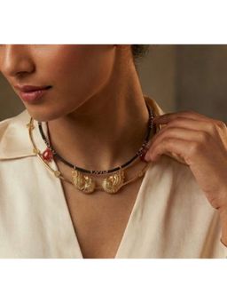 Suhani Pittie - 92.5 Silver Gold Plated Wire And Black Cord Neckpiece