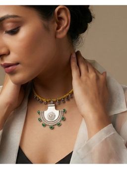Suhani Pittie - Sterling Silver & Yellow Cord Necklace With Pankha Pendant