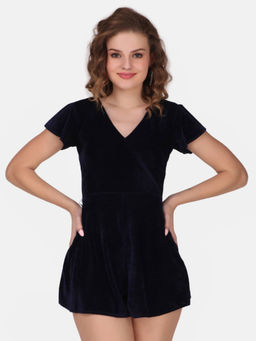 STARIN - Velvet Playsuit Navy Blue