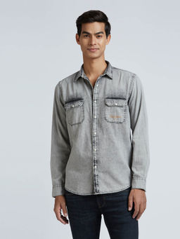 Pepe Jeans - Blue Double Flap Pockets Denim Long Sleeve Shirt