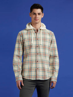 Pepe Jeans - White Checks Full Sleeve Hooded Shirt