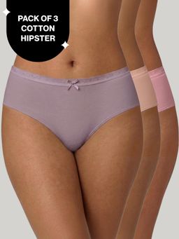 Nykd by Nykaa - PO3 Mid Rise Cotton Hipster Panty with Outer Elastic-NYP391 Lavender,P Nude,Pink