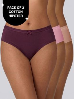 Nykd by Nykaa - PO3 Mid Rise Cotton Hipster Panty with Outer Elastic-NYP391 M Wine,Blush,Dark Skin