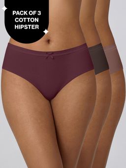 Nykd by Nykaa - PO3 Mid Rise Cotton Hipster Panty with Outer Elastic-NYP391 Wine,Brown, Dk. Skin