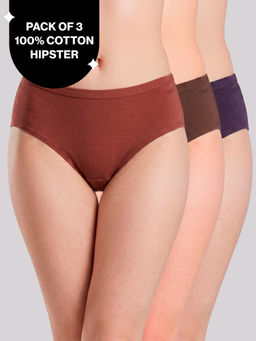Nykd by Nykaa - PO3 Mid Rise 100% Cotton Hipster Panty with Inner Elastic -NYP451 Rust,D Grape,Brown