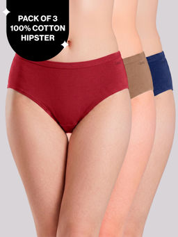 Nykd by Nykaa - PO3 Mid Rise 100% Cotton Hipster Panty with Inner Elastic -NYP451 Taupe,S Red,Royal Blue