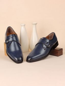 Louis Stitch - Men's Leatherette Dual Tone Patina Shaded Blue Monk Straps