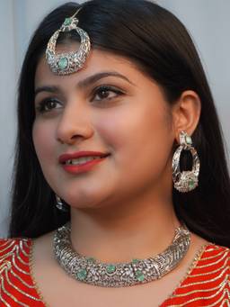 Niscka - American Diamond Rhodium Caribbean Necklace Combo Set