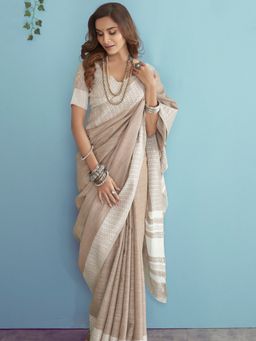 Varanga - Beige Urban Pallu Woven Design Saree with Unstitched Blouse