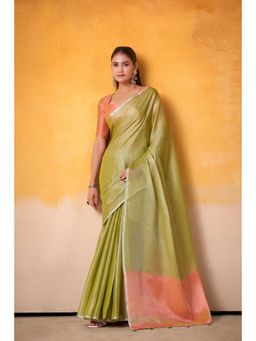 Varanga - Green Urban Pallu Saree with Unstitched Blouse