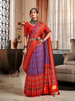Varanga - Purple Urban Pallu Ethnic Motifs Patola Saree with Unstitched Blouse