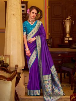 Varanga - Purple Urban Pallu Woven Design Zari Silk Blend Mysore Silk Saree with Unstitched Blouse