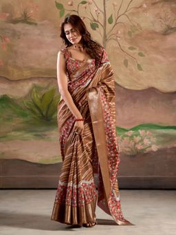 Varanga - Maroon Urban Pallu Ethnic Motifs Silk Blend Designer Jamdani Saree with Unstitched Blouse