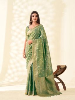 Varanga - Green Urban Pallu Paisley Zari Silk Blend Mysore Silk Saree with Unstitched Blouse
