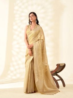 Varanga - Gold Urban Pallu Ethnic Motifs Zari Silk Blend Mysore Silk Saree with Unstitched Blouse