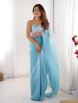 Varanga - Blue Urban Pallu Silk Blend Saree with Unstitched Blouse