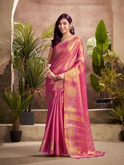 Varanga - Pink Urban Pallu Woven Design Zari Silk Blend Mysore Silk Saree with Unstitched Blouse