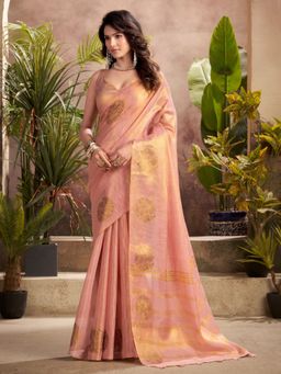 Varanga - Peach Urban Pallu Ethnic Motifs Silk Blend Mysore Silk Saree with Unstitched Blouse