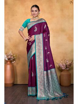 Varanga - Purple Urban Pallu Paisley Zari Silk Blend Saree with Unstitched Blouse