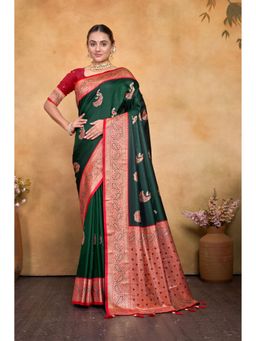 Varanga - Green Urban Pallu Paisley Zari Silk Blend Heavy Work Saree with Unstitched Blouse
