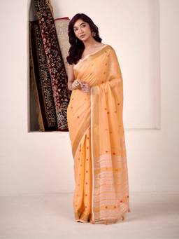 Varanga - Peach Urban Pallu Ethnic Motifs Chanderi Saree with Unstitched Blouse