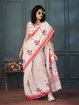 Varanga - Peach Urban Pallu Floral Woven Chanderi Saree with Unstitched Blouse