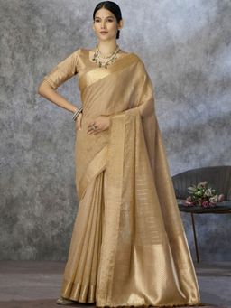 Varanga - Gold Urban Pallu Woven Design Zari Chanderi Saree with Unstitched Blouse