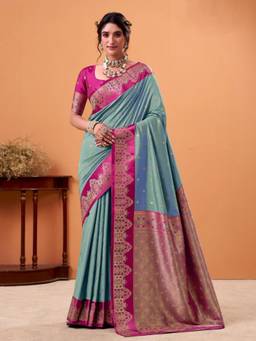 Varanga - Grey Urban Pallu Ethnic Motifs Zari Silk Blend Handloom Bomkai Saree with Unstitched Blouse