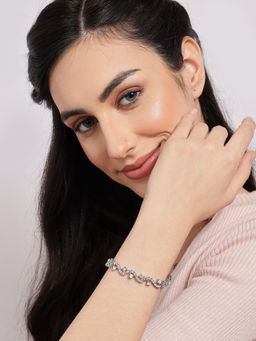 Sohi - Silver Plated White Crystals Detailed Link Bracelet