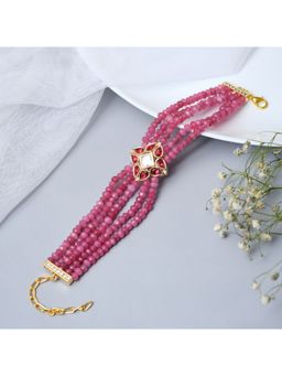 Designbox - Kundan and Pink Beaded Bracelet