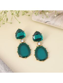 Designbox - Teal Color Stone Drop Earrings