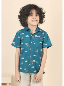 RATAN JAIPUR - Rising Sun Cotton Teal Shirt